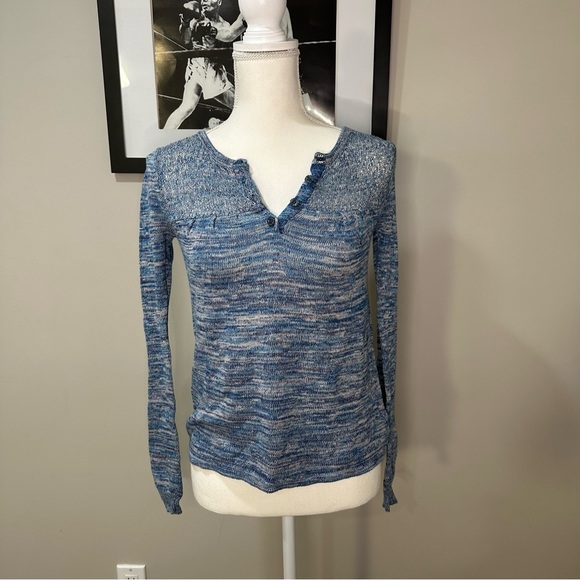 Kimchi Blue Knit Blue Henley Long Sleeve / Knit Babydoll Top - Picture 5 of 9